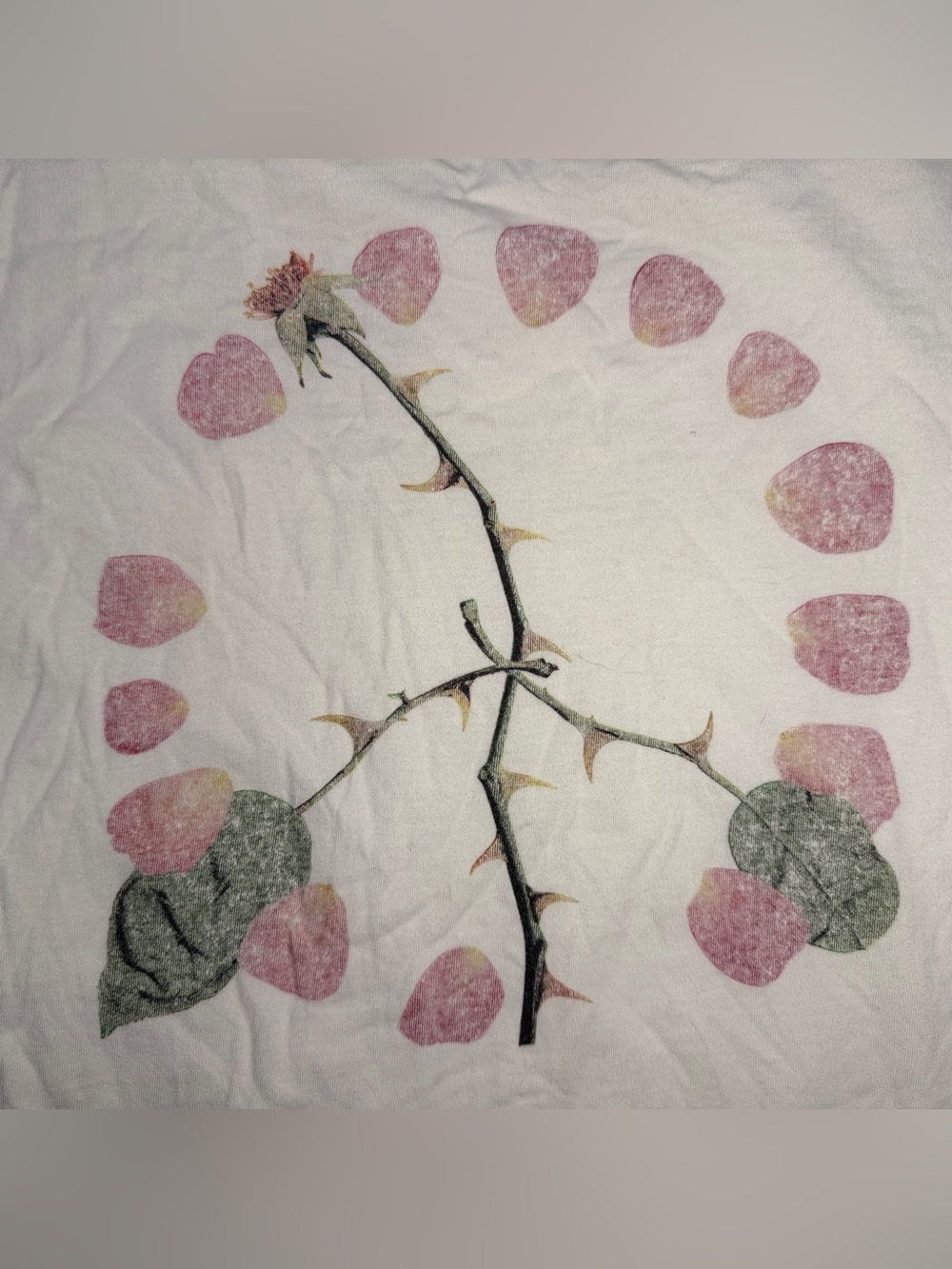 Obey White Duvet Cover with Pink Petal and Green Stem Print